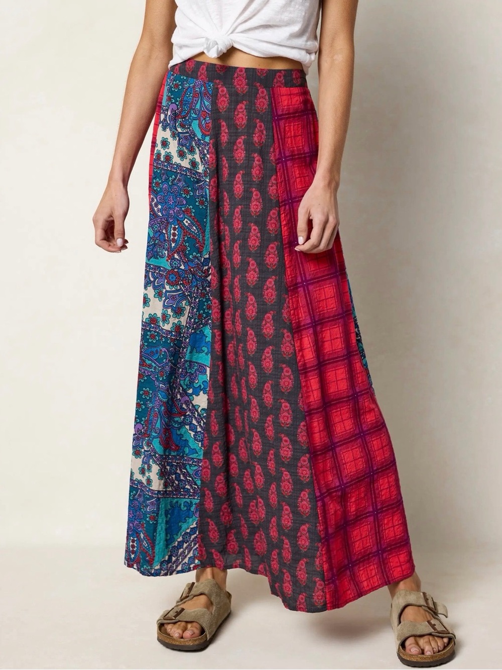 Natural Life Valentina Maxi Skirt Teal Mixed Paisley Patchwork Boho NWT Small